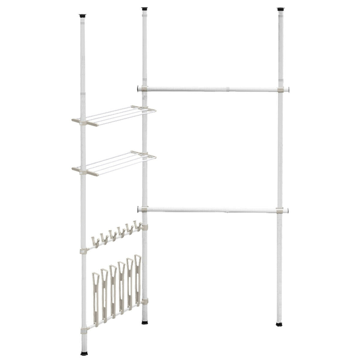 Adjustable 2-Tier Telescopic Garment Rack with Shoe Storage & Shelf – Multi-Functional Clothes Organizer