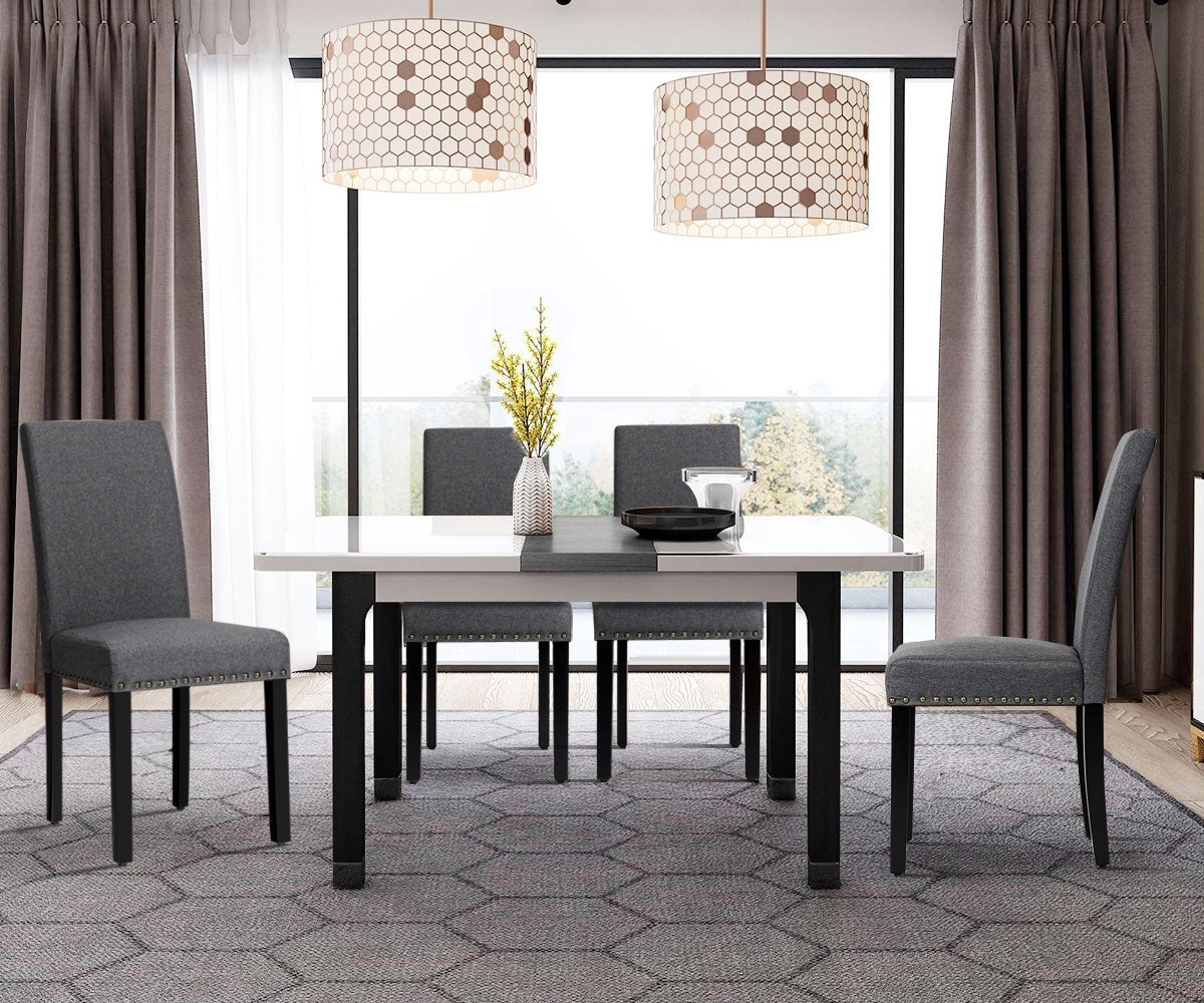 Set of 2 Stylish Upholstered Dining Chairs with Nailhead Accents - Grey