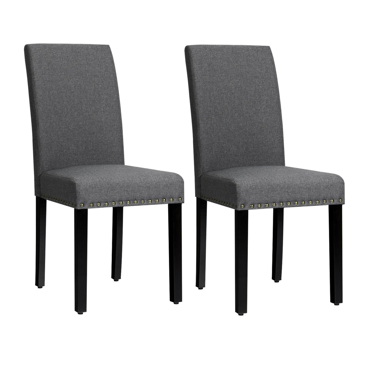 Set of 2 Stylish Upholstered Dining Chairs with Nailhead Accents - Grey