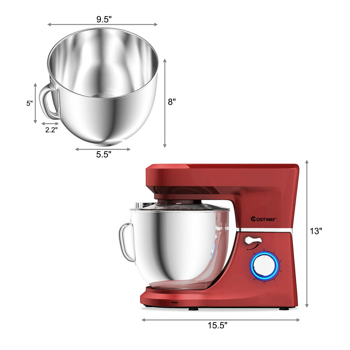 7.5QT Tilt-Head Stand Mixer with 660W Motor & 3 Attachments
