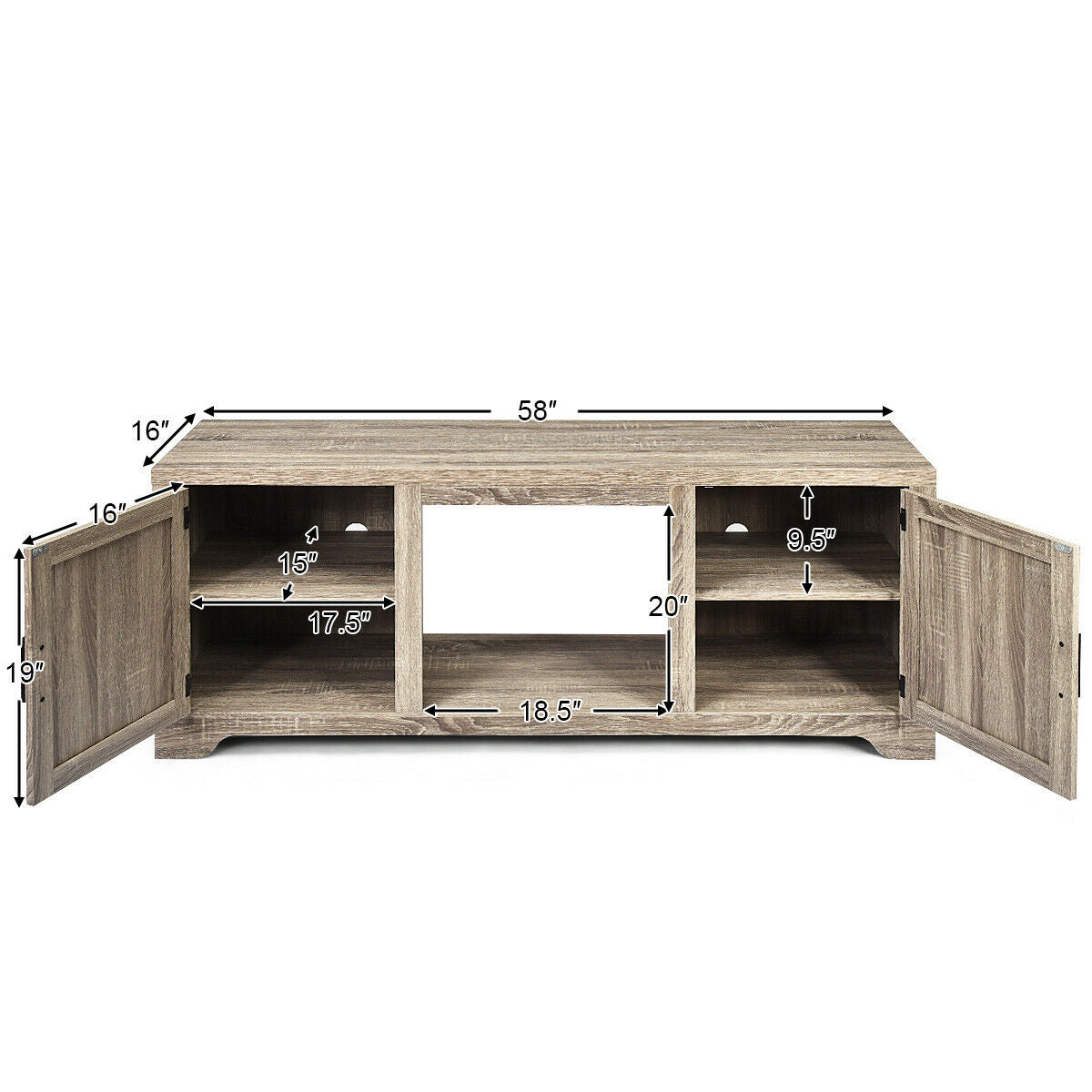 65 Inch Media Console TV Stand with Adjustable Shelving and Spacious Storage