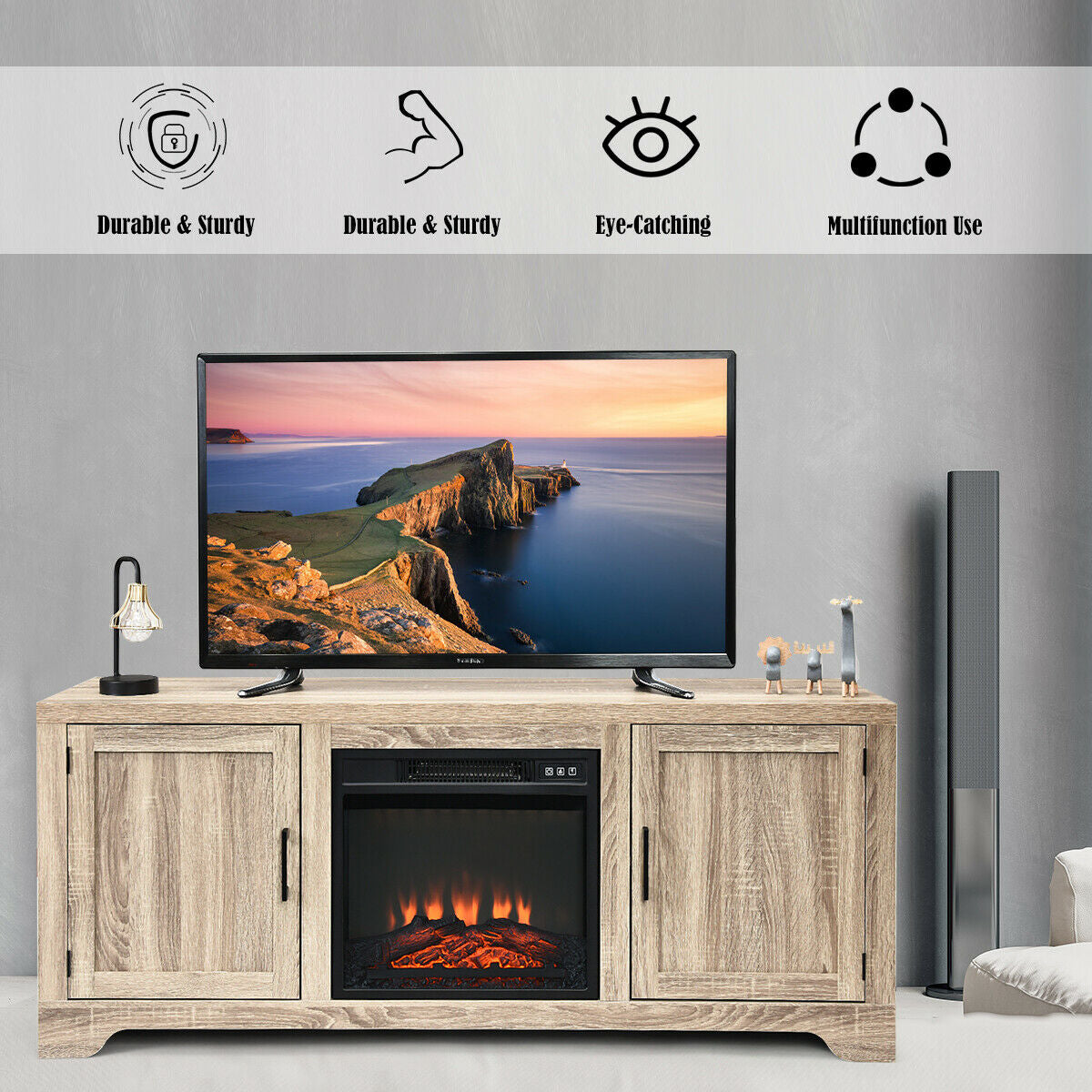 65 Inch Media Console TV Stand with Adjustable Shelving and Spacious Storage