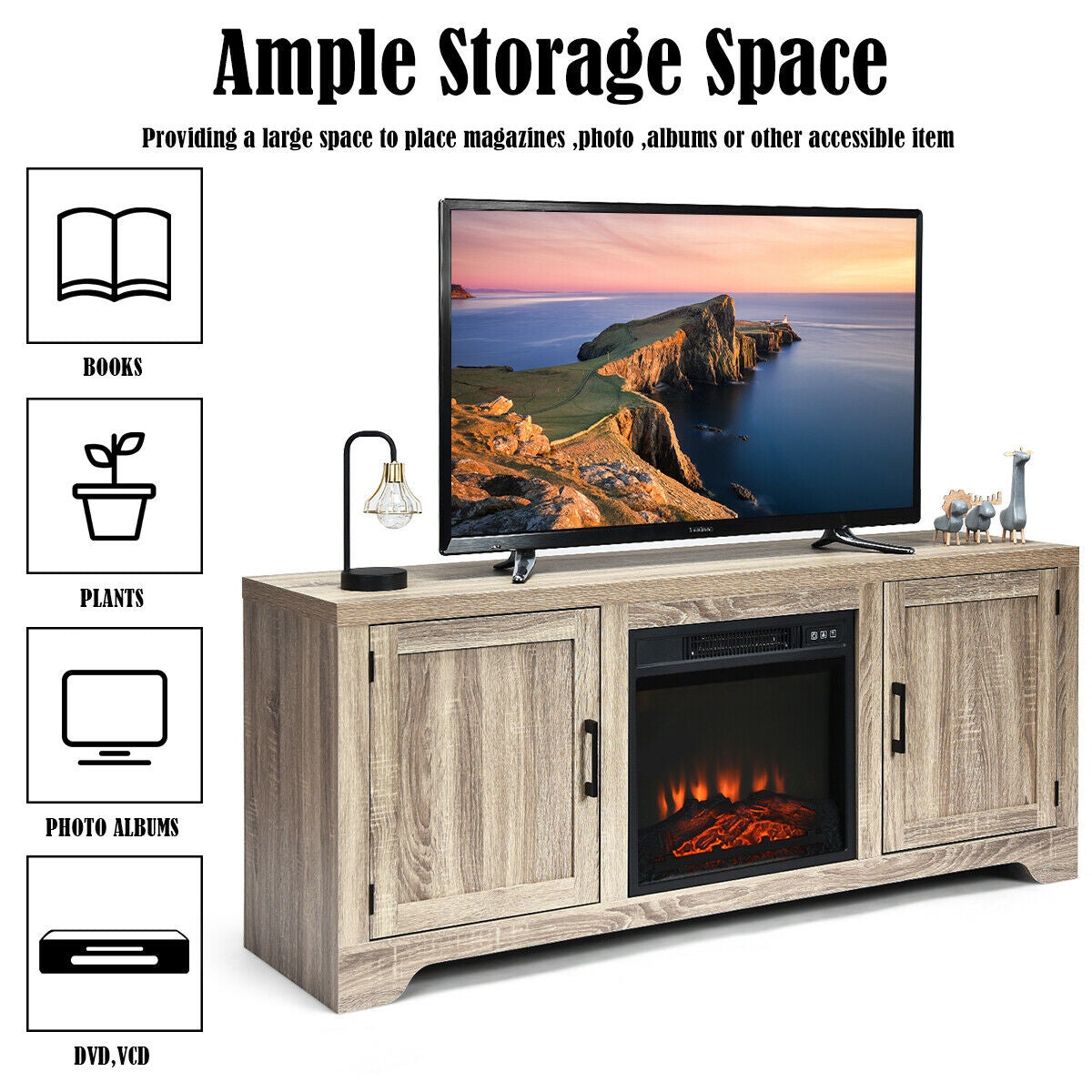 65 Inch Media Console TV Stand with Adjustable Shelving and Spacious Storage