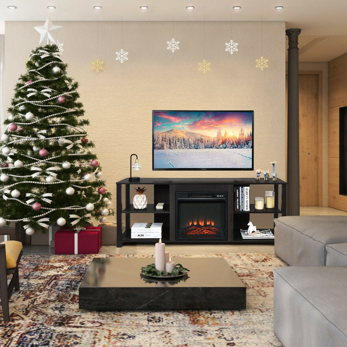 Versatile 2-Tier TV Storage Console with Customizable Shelving and Spacious Design