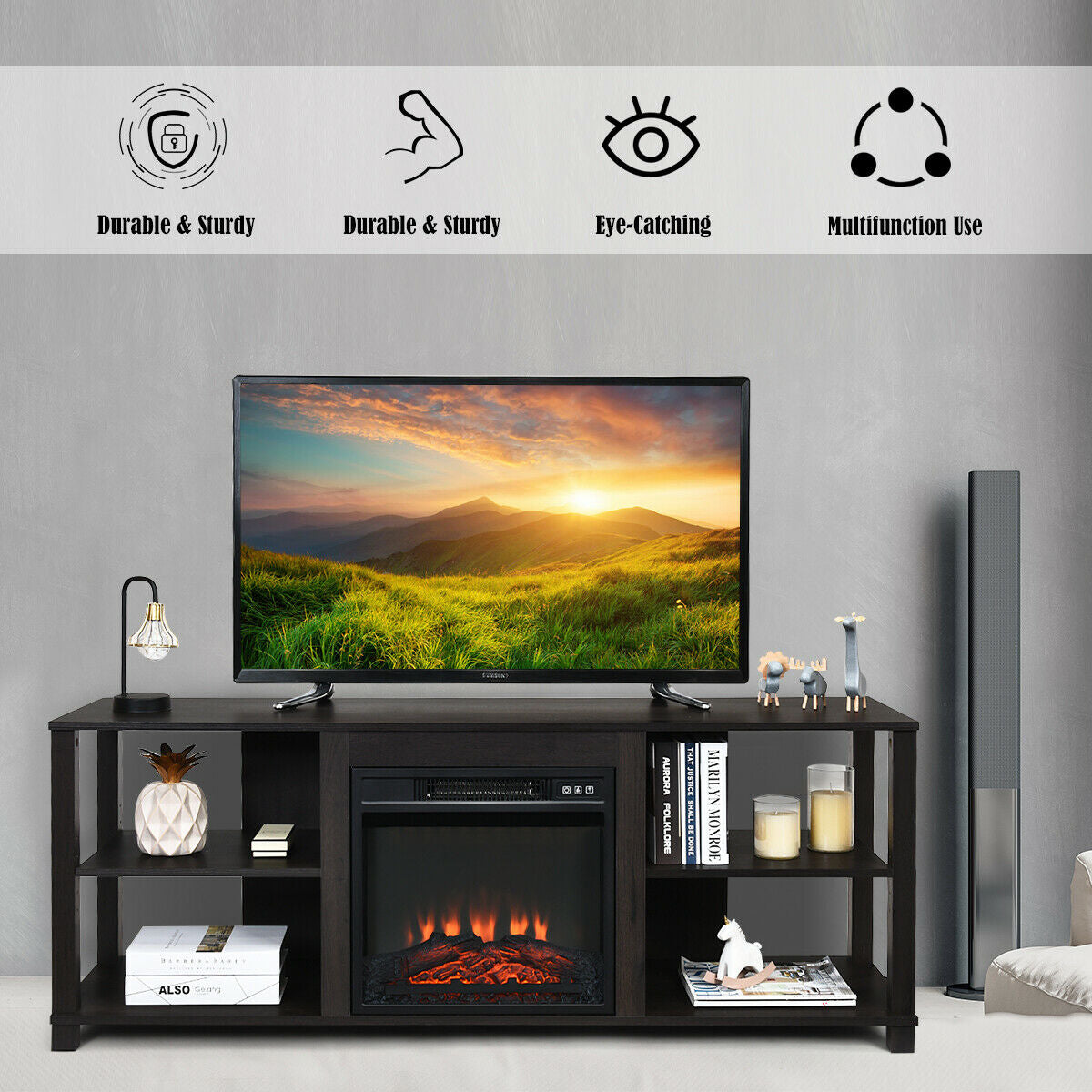 Versatile 2-Tier TV Storage Console with Customizable Shelving and Spacious Design
