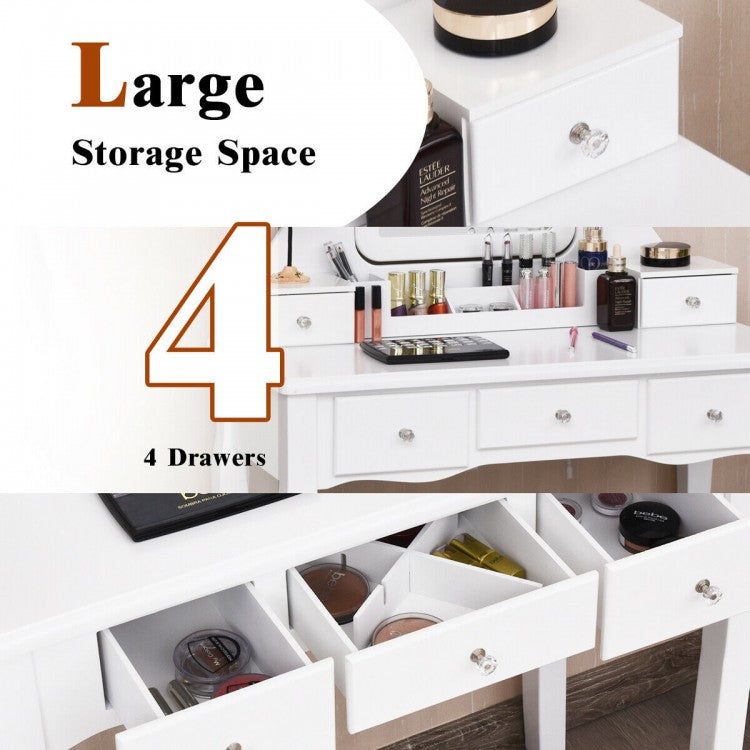 Makeup Vanity with Dimmable LED Lights, Storage Drawers, 360° Mirror and Stool – White