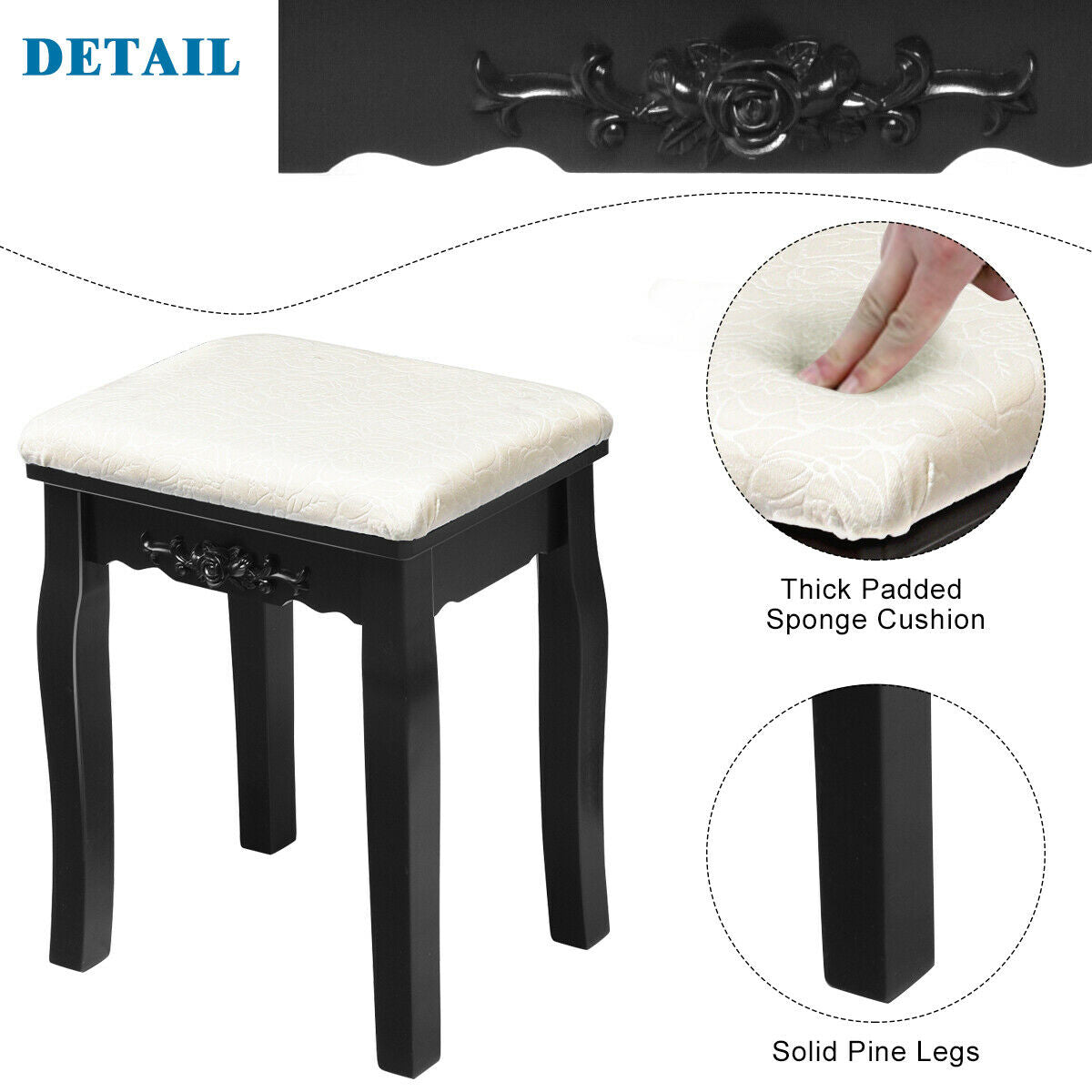 Makeup Vanity with Dimmable LED Lights, Storage Drawers, 360° Mirror and Stool – Black