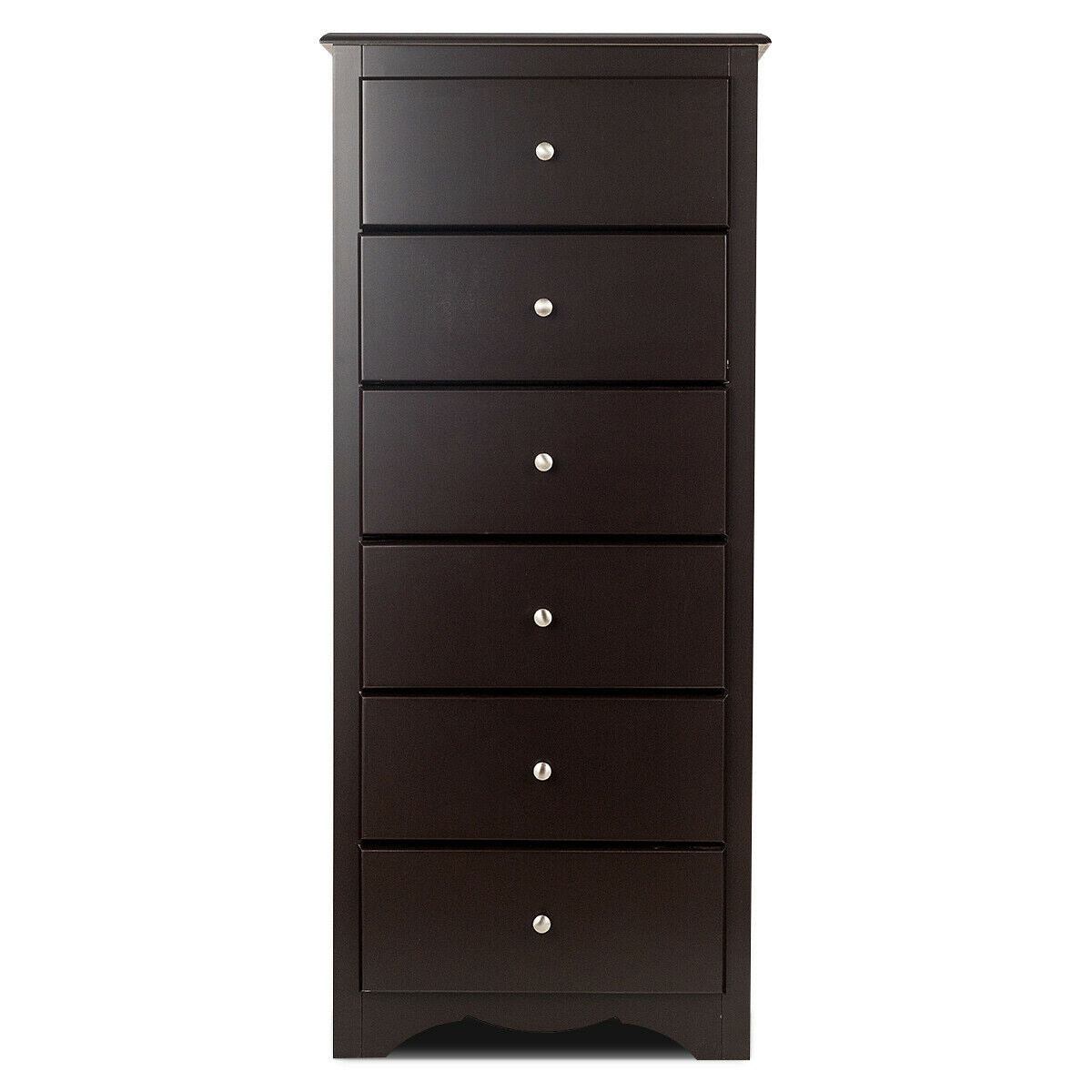 Modern 6 Drawer Bedroom Dresser Cabinet with Vertical Storage – Brown