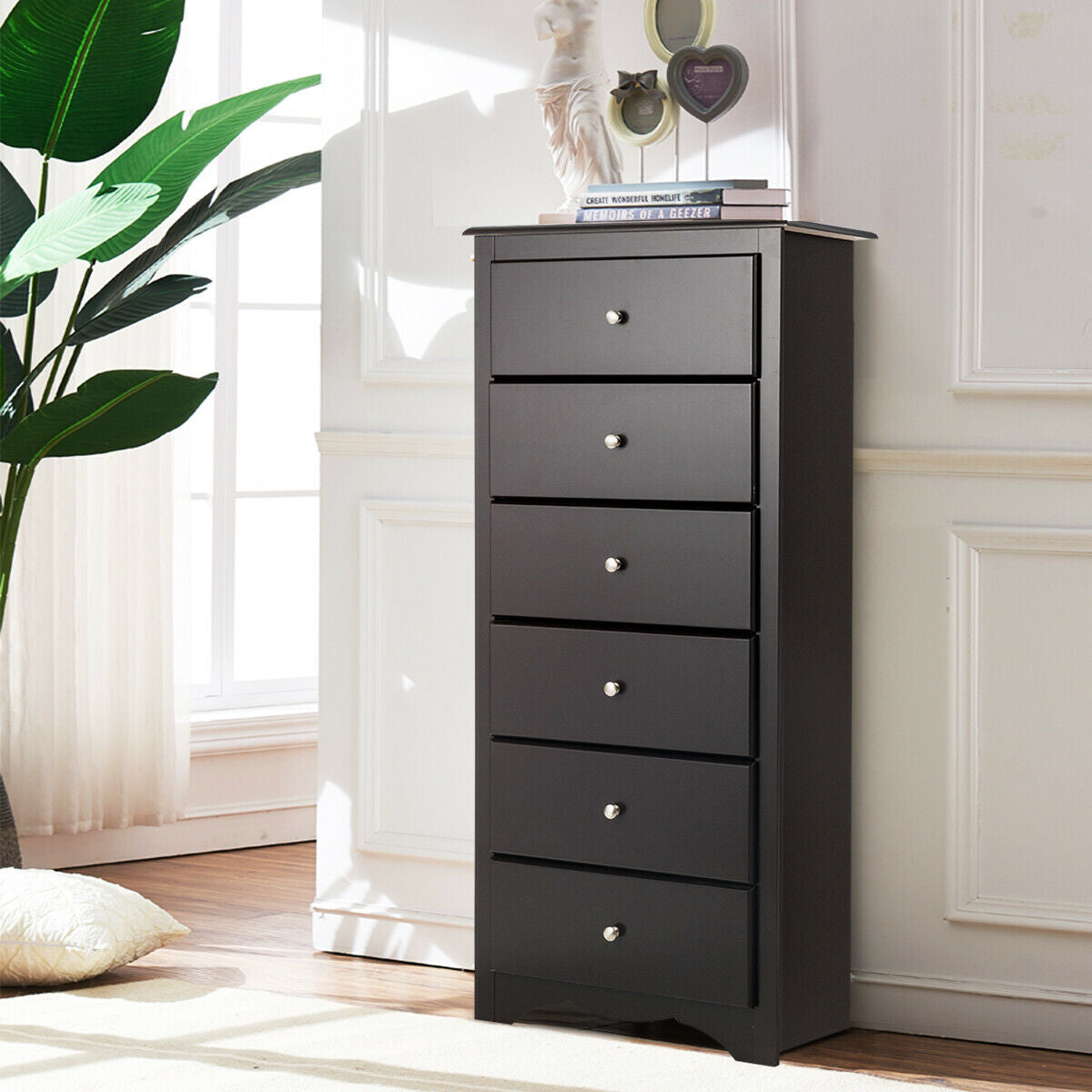 Modern 6 Drawer Bedroom Dresser Cabinet with Vertical Storage – Brown