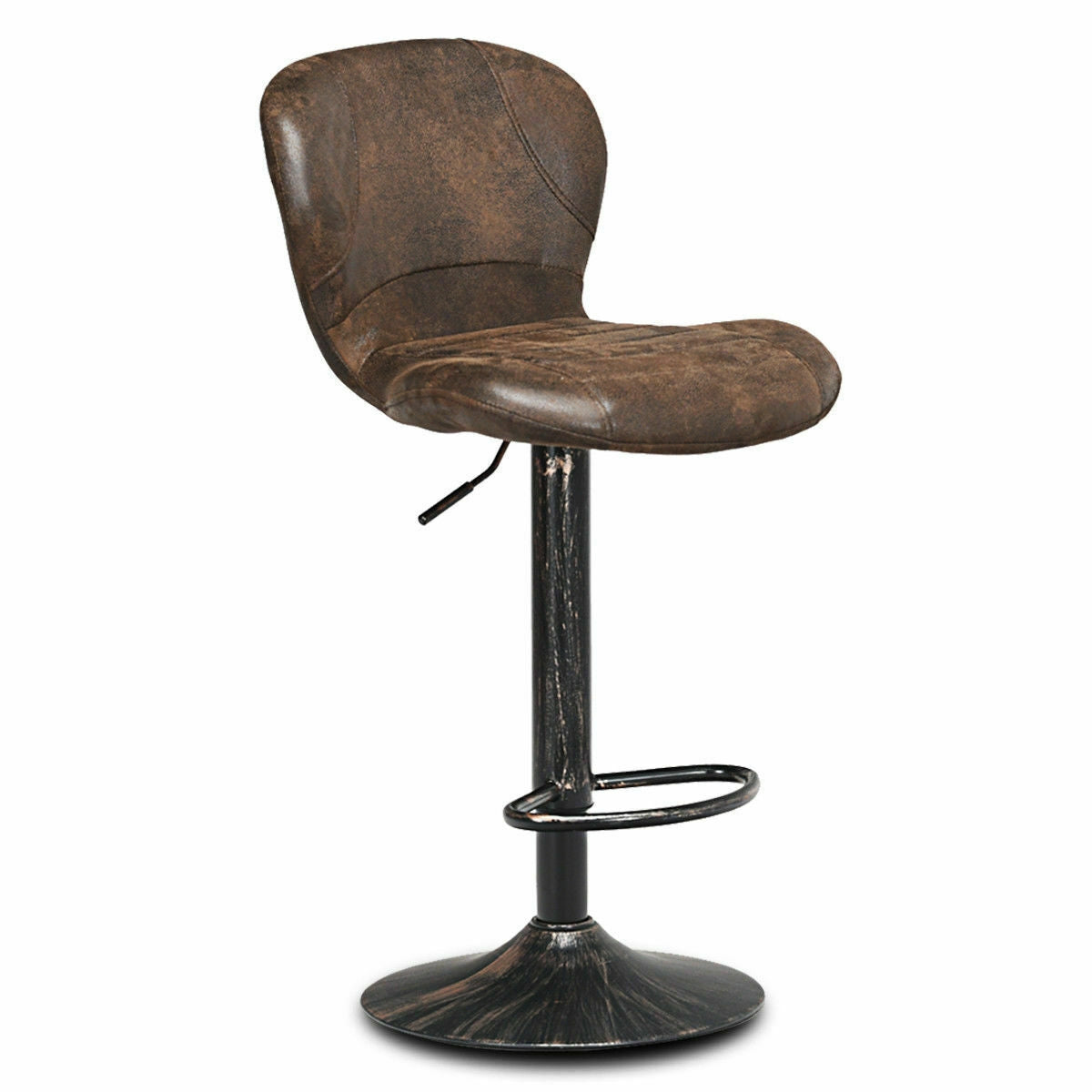 Set of 2 Adjustable Swivel Bar Stools with Vintage Style Upholstered Seats in Hot Stamping Cloth