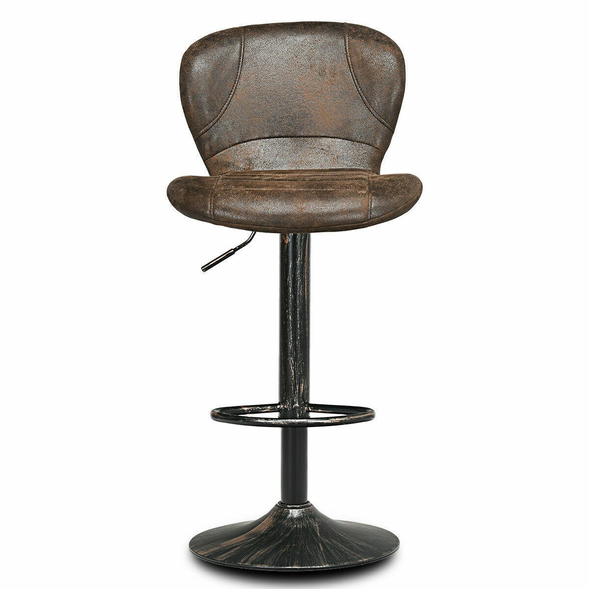 Set of 2 Adjustable Swivel Bar Stools with Vintage Style Upholstered Seats in Hot Stamping Cloth