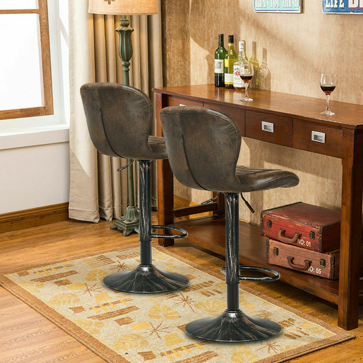 Set of 2 Adjustable Swivel Bar Stools with Vintage Style Upholstered Seats in Hot Stamping Cloth