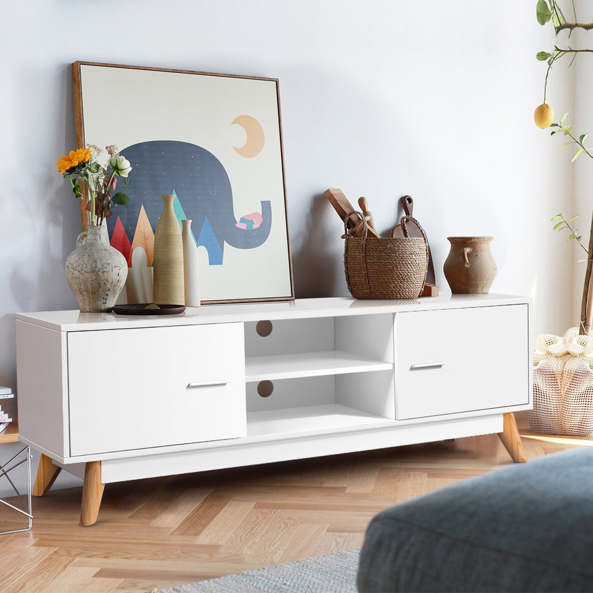 Stylish Wood Entertainment Center with Ample Storage for 60 Inch TVs