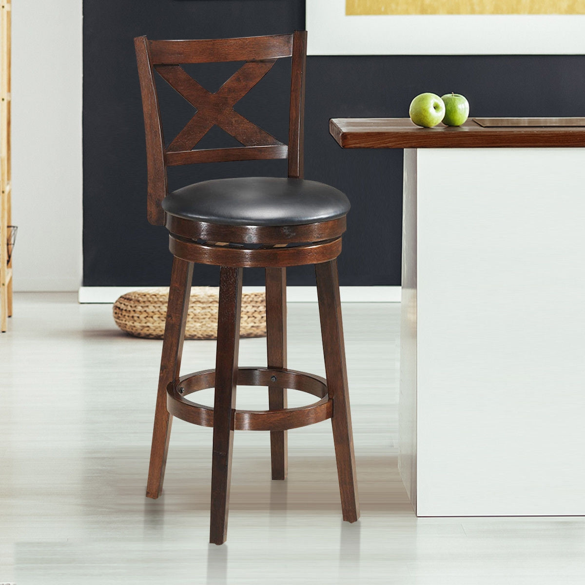 Swivel Counter Height Bar Stool with Upholstered PVC Cushion and X Back 29 Inch