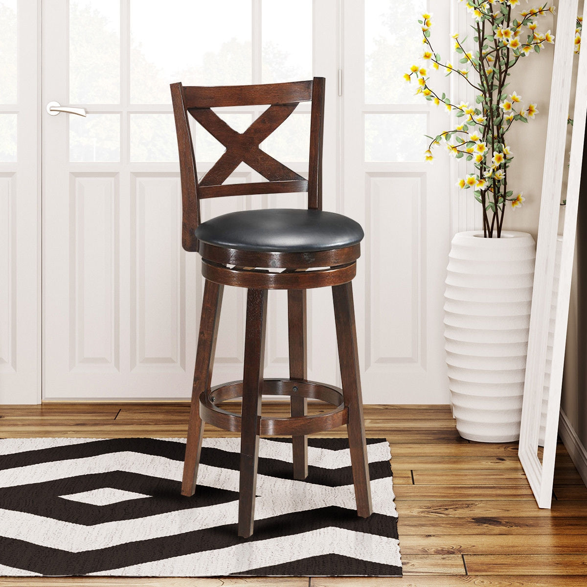 Swivel Counter Height Bar Stool with Upholstered PVC Cushion and X Back 29 Inch
