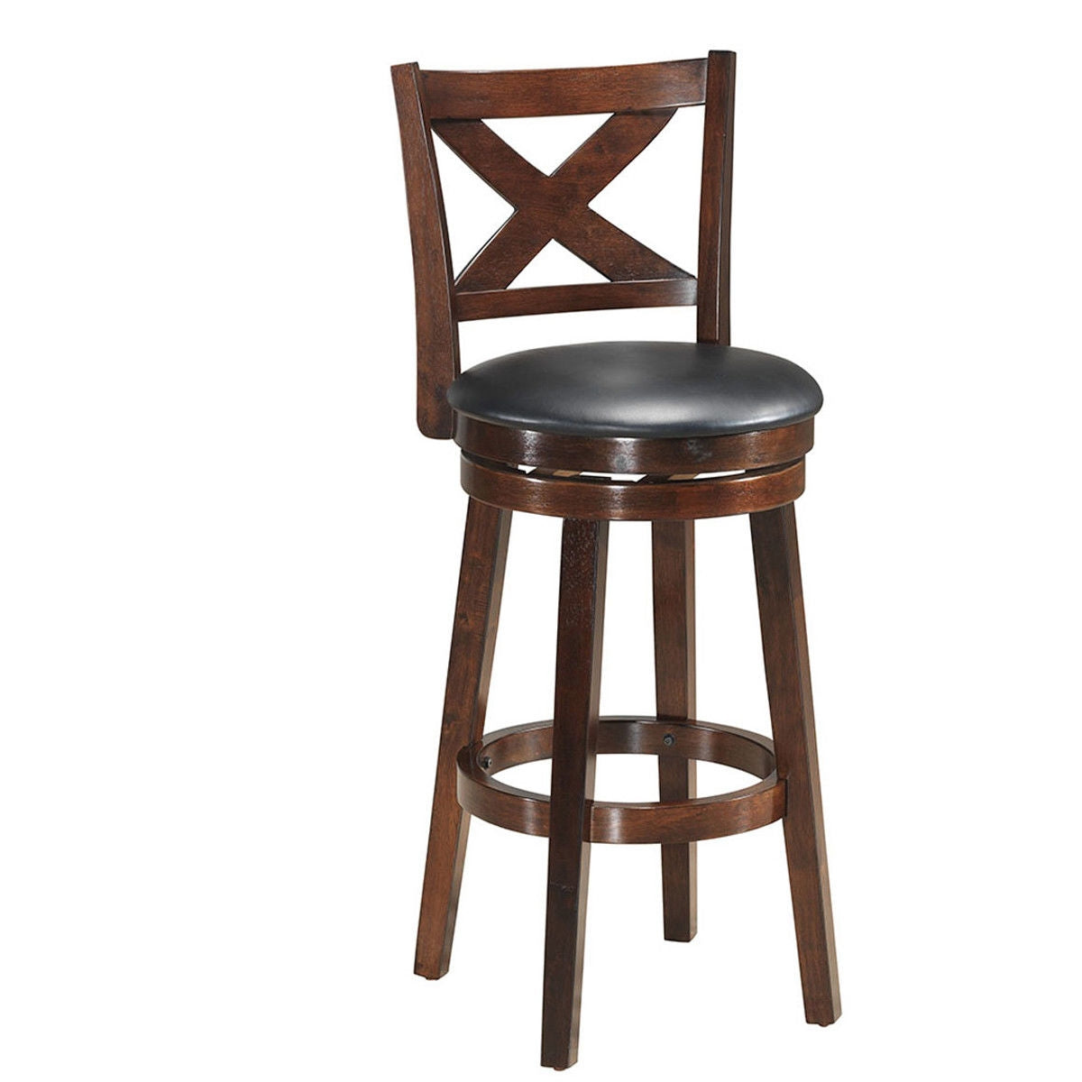 Swivel Counter Height Bar Stool with Upholstered PVC Cushion and X Back 29 Inch