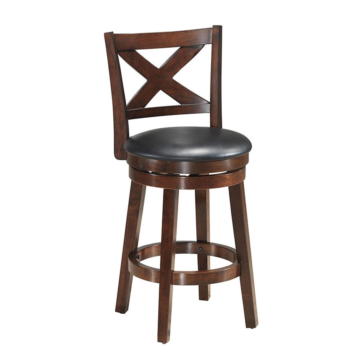 Swivel Counter Height Bar Stool with Upholstered PVC Cushion and X Back 24 Inch