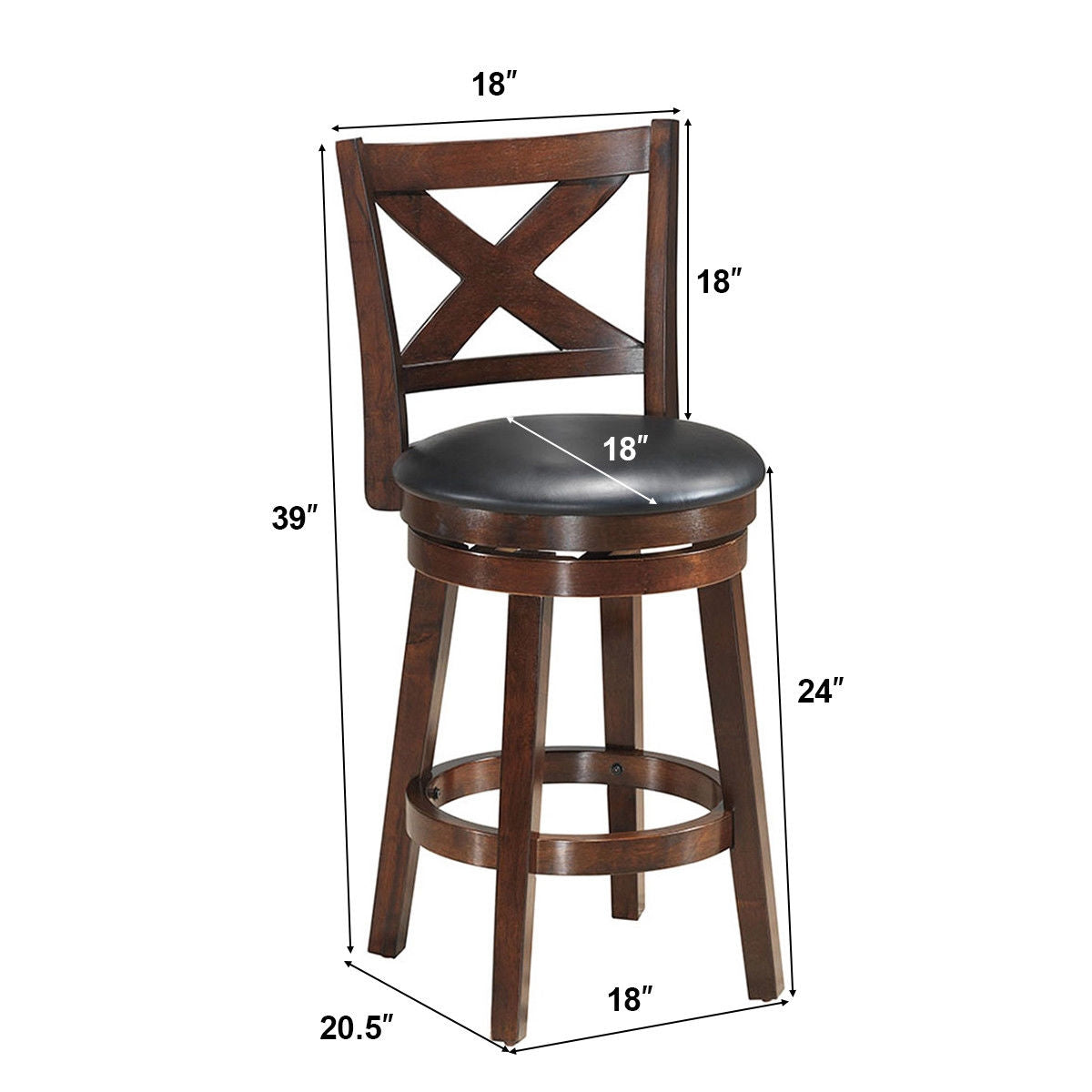 Swivel Counter Height Bar Stool with Upholstered PVC Cushion and X Back 24 Inch
