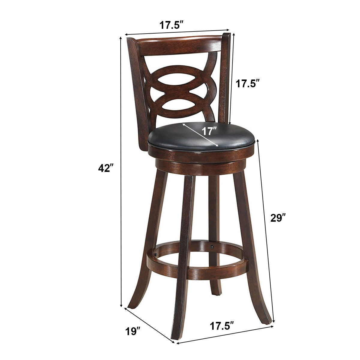 29 Inch Swivel Counter Height Dining Chair with Upholstered Cushion Seat