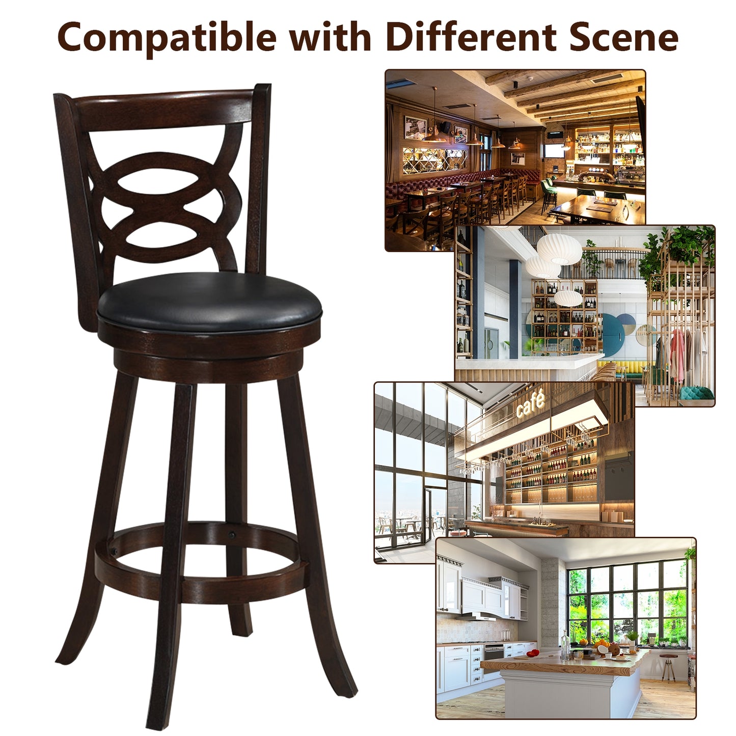 29 Inch Swivel Counter Height Dining Chair with Upholstered Cushion Seat