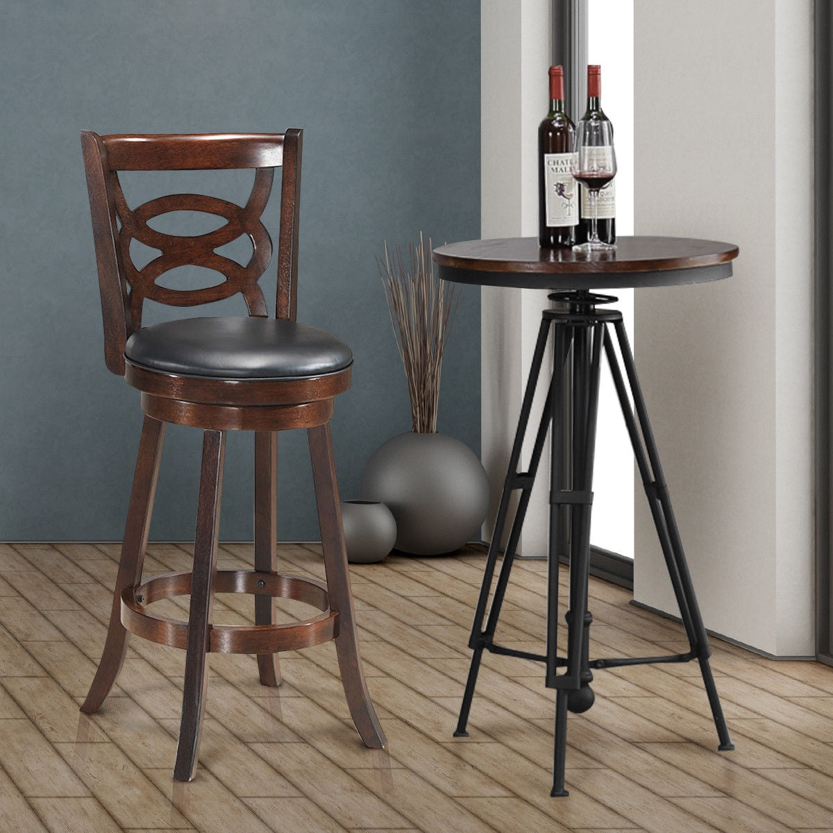 29 Inch Swivel Counter Height Dining Chair with Upholstered Cushion Seat