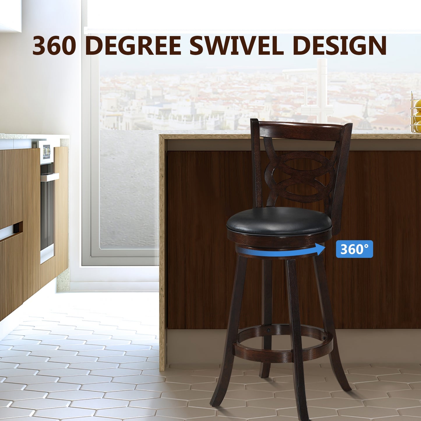 29 Inch Swivel Counter Height Dining Chair with Upholstered Cushion Seat