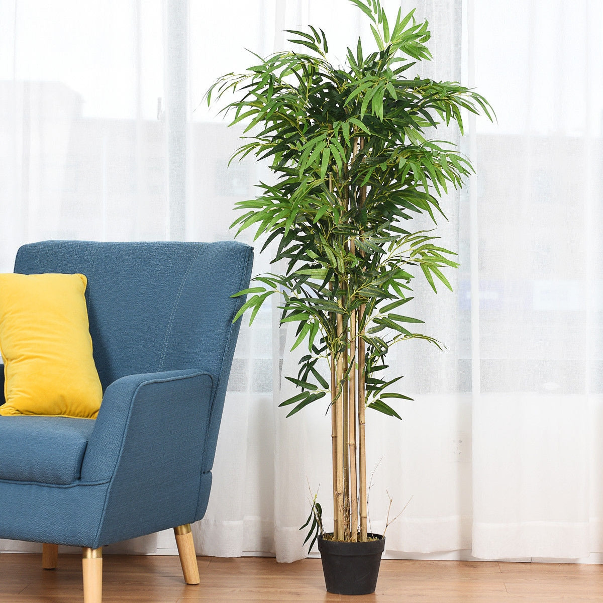 Elegant 5' Artificial Bamboo Tree with Silk Foliage for Indoor & Outdoor Spaces