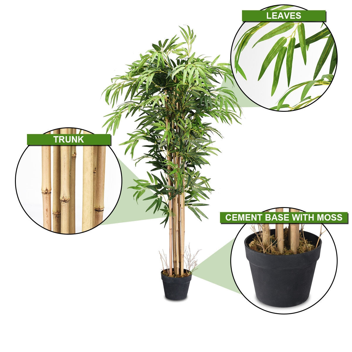 Elegant 5' Artificial Bamboo Tree with Silk Foliage for Indoor & Outdoor Spaces