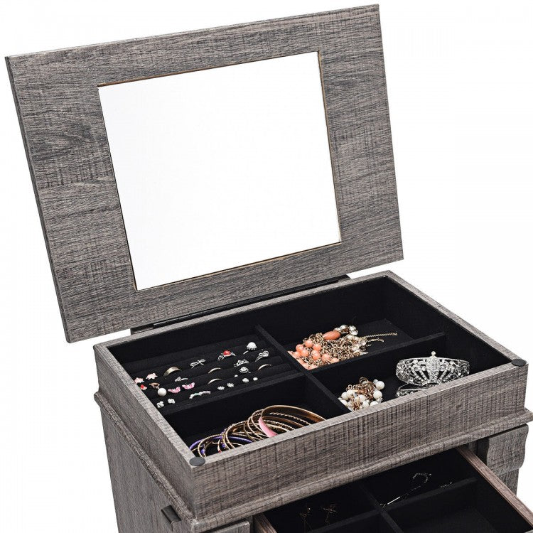 Freestanding Jewelry Armoire with Mirror, Drawers, and Solid Wood Legs