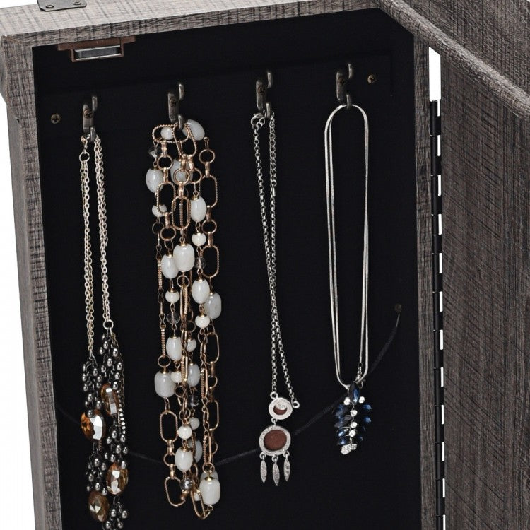 Freestanding Jewelry Armoire with Mirror, Drawers, and Solid Wood Legs