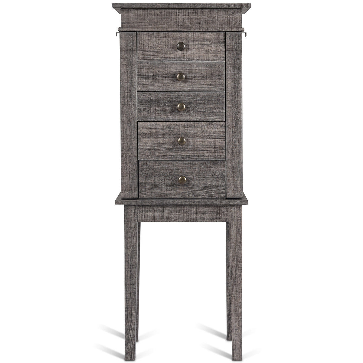 Freestanding Jewelry Armoire with Mirror, Drawers, and Solid Wood Legs