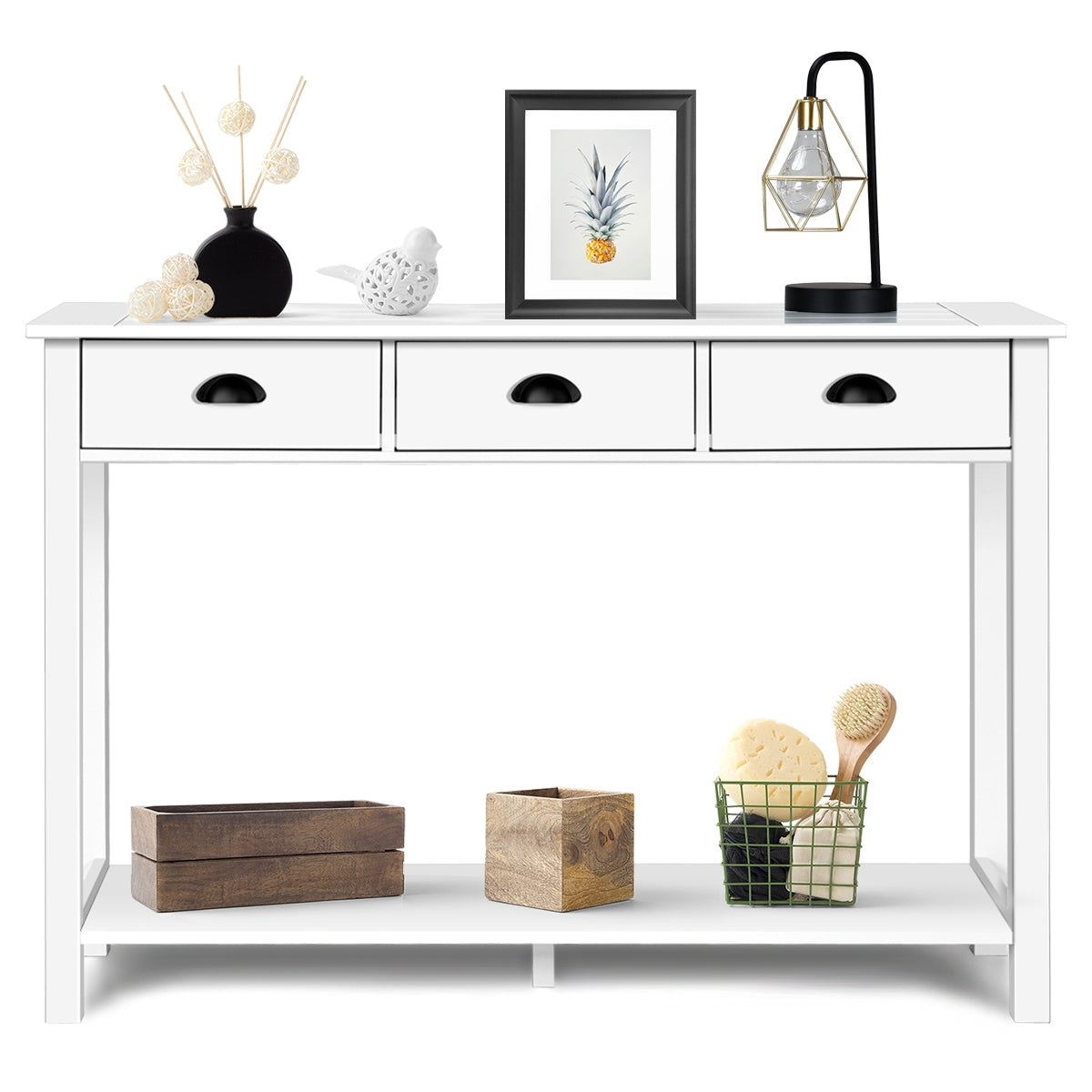 Modern Entryway Table with Storage Drawers and Bottom Shelf, 47 Inch Accent Desk
