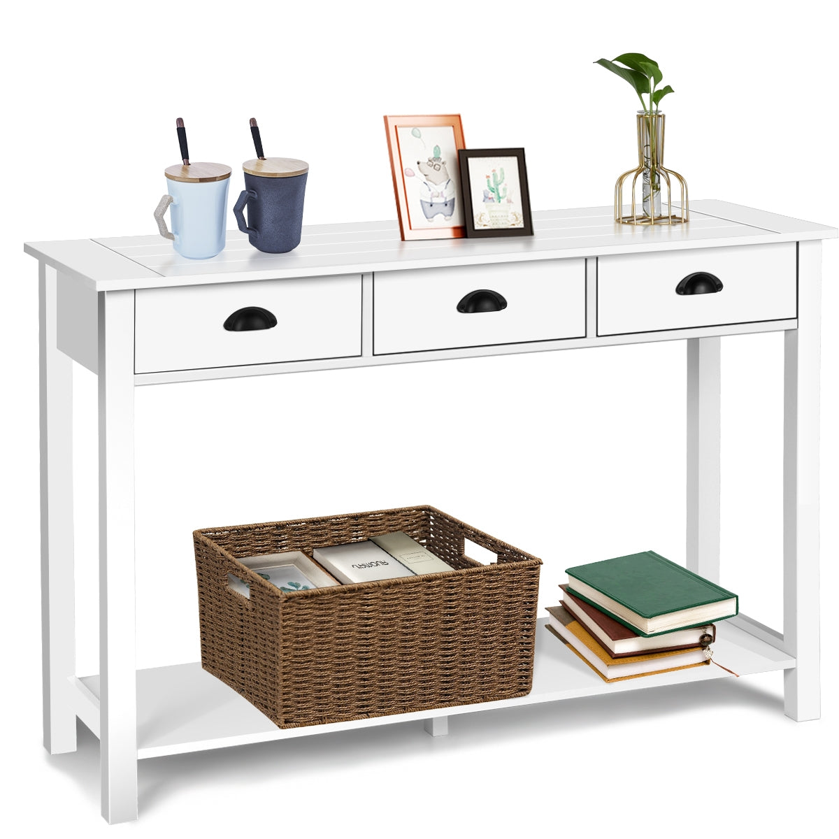 Modern Entryway Table with Storage Drawers and Bottom Shelf, 47 Inch Accent Desk