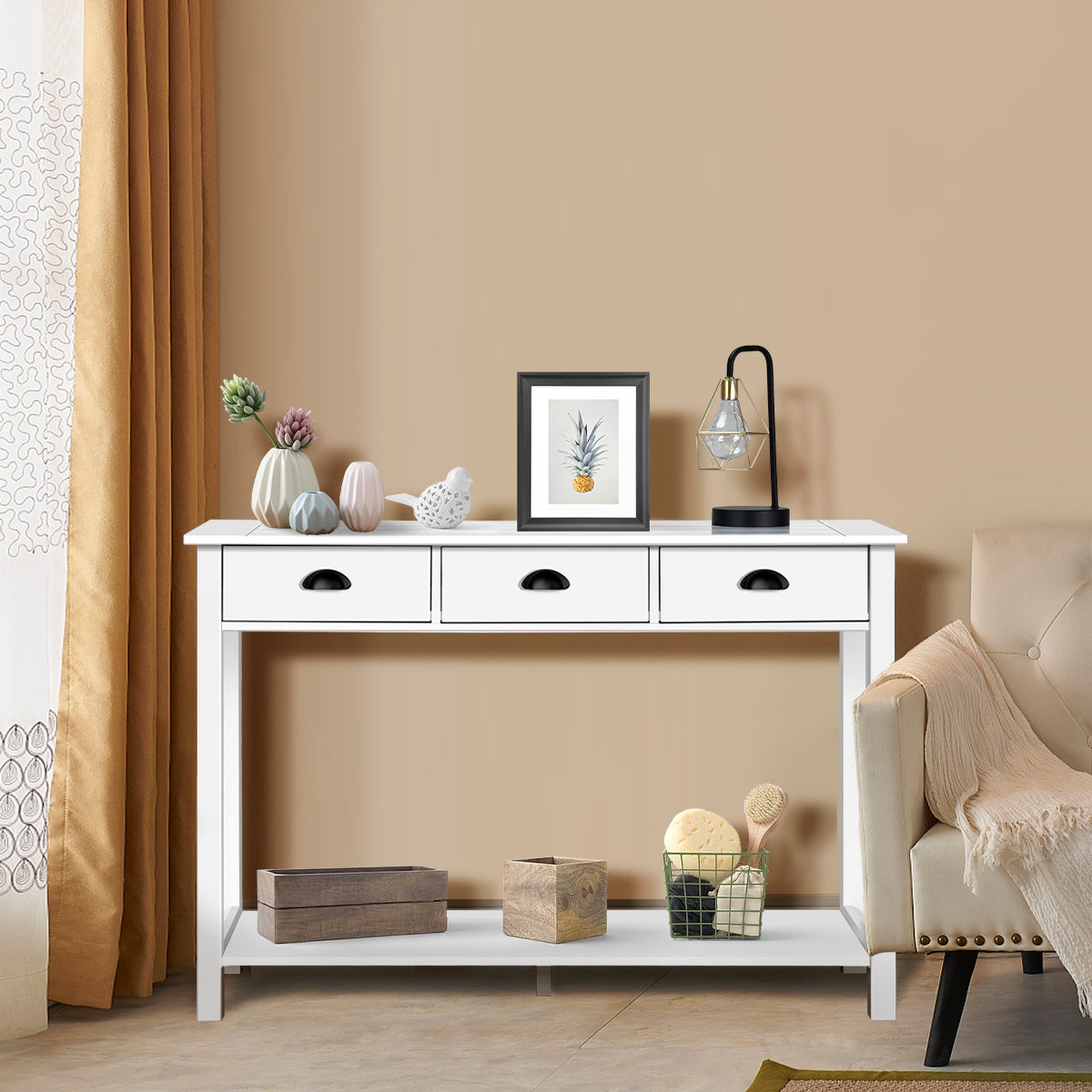 Modern Entryway Table with Storage Drawers and Bottom Shelf, 47 Inch Accent Desk