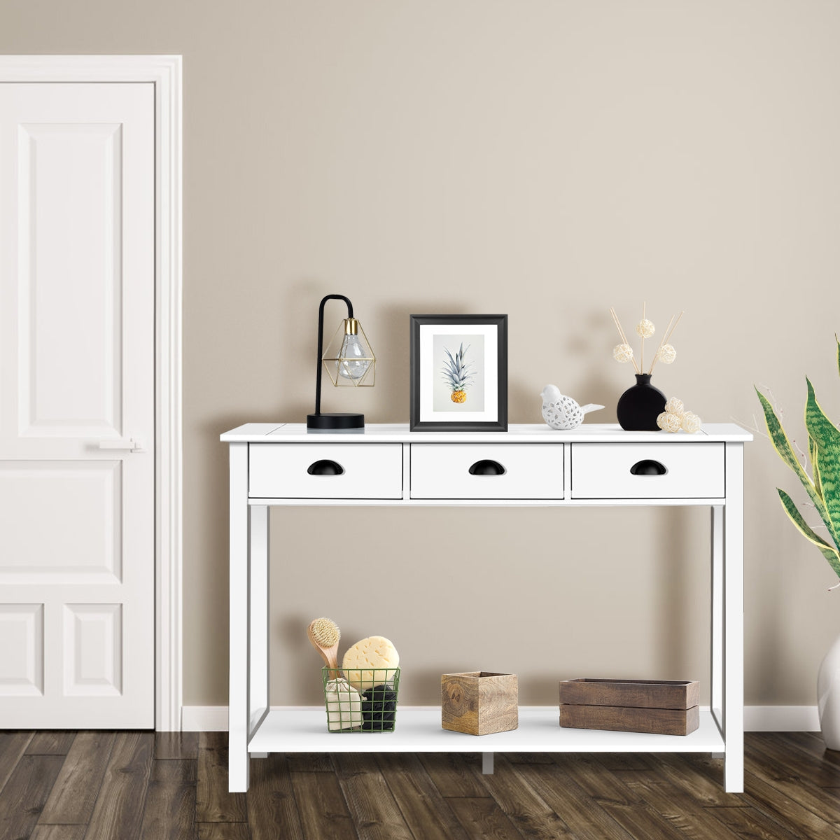 Modern Entryway Table with Storage Drawers and Bottom Shelf, 47 Inch Accent Desk