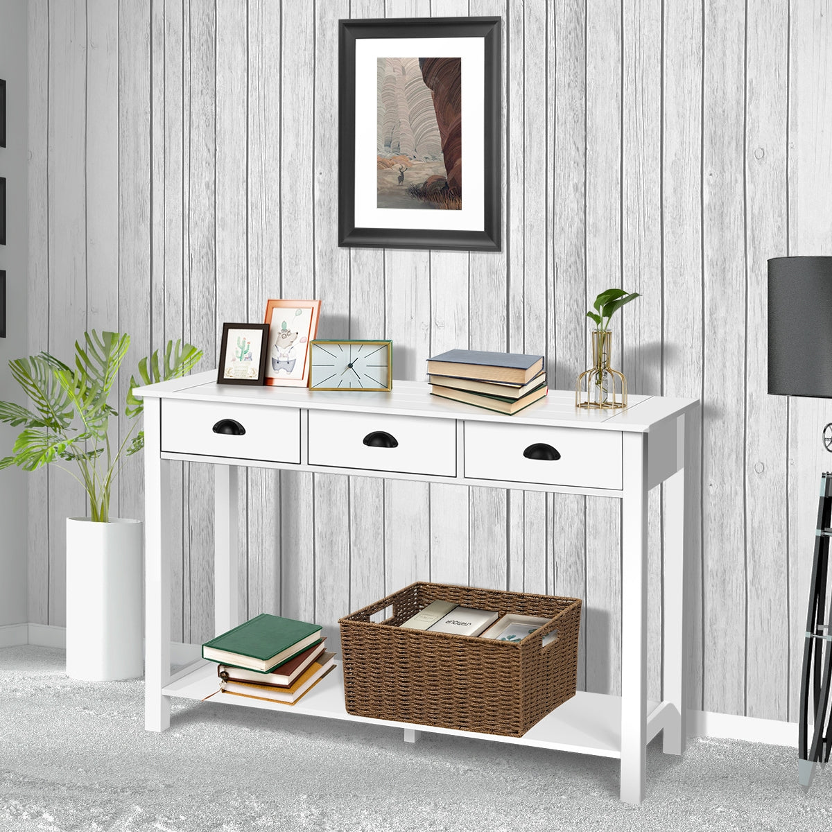 Modern Entryway Table with Storage Drawers and Bottom Shelf, 47 Inch Accent Desk