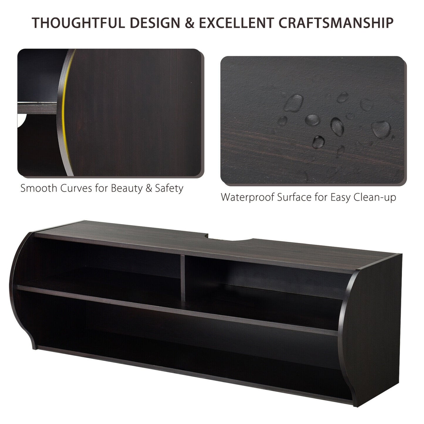 Sleek Wall Mounted Display and Storage Shelf with Open Tiers – Brown