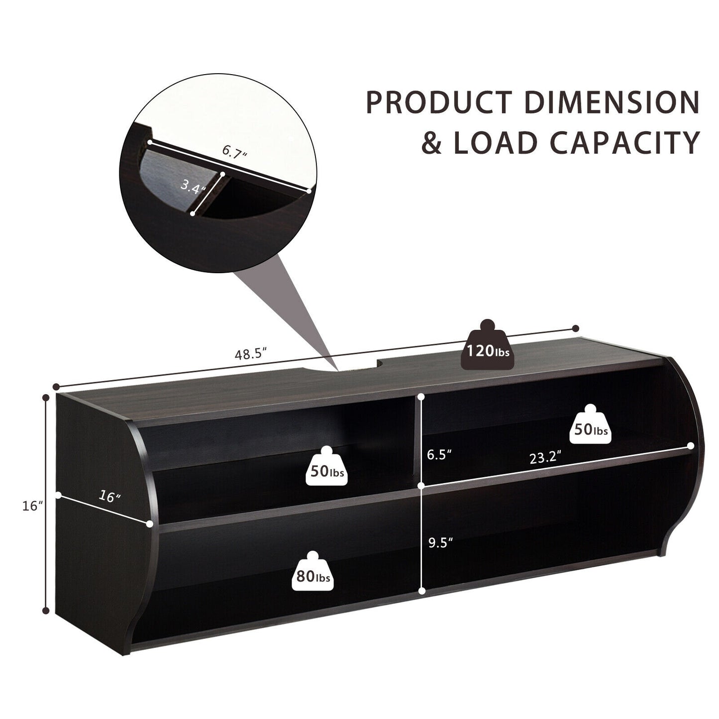 Sleek Wall Mounted Display and Storage Shelf with Open Tiers – Brown