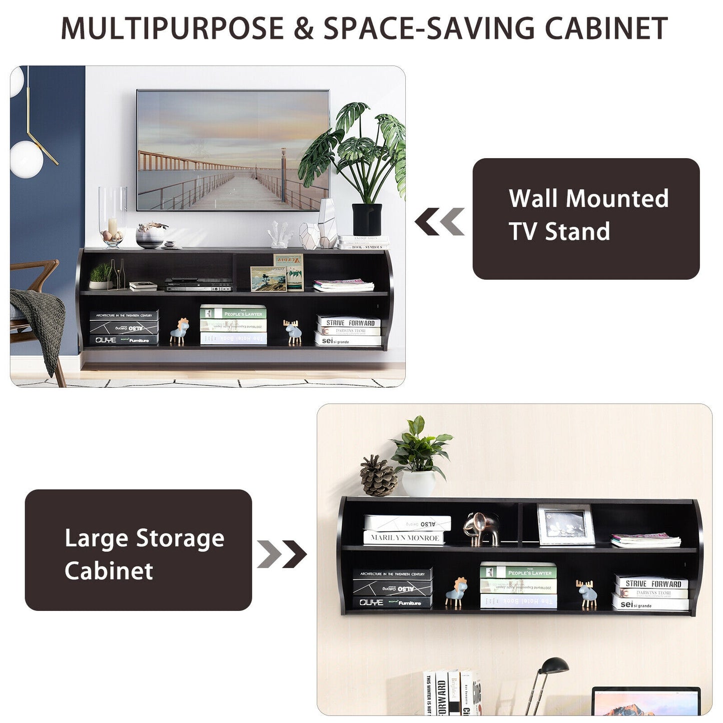 Sleek Wall Mounted Display and Storage Shelf with Open Tiers – Brown