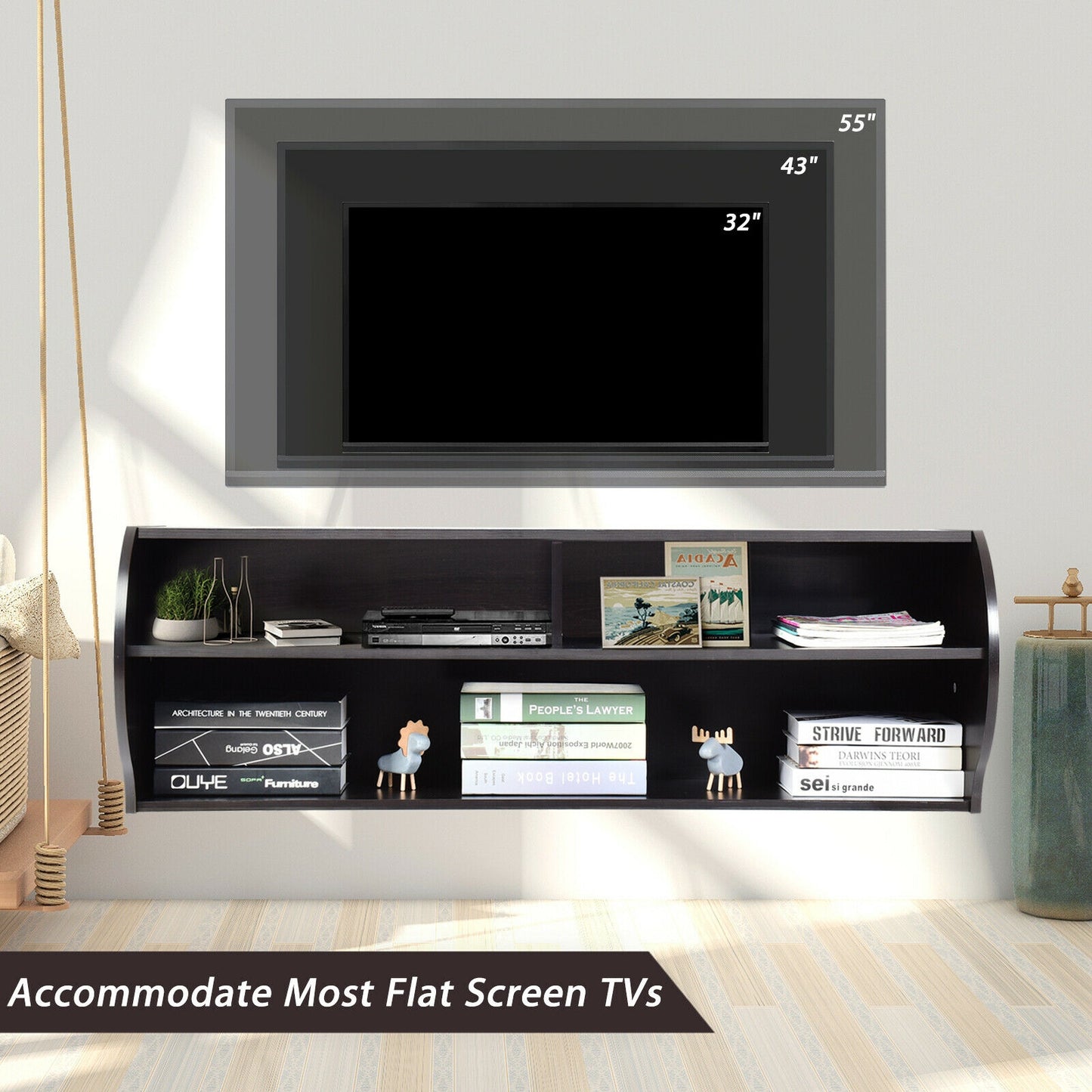 Sleek Wall Mounted Display and Storage Shelf with Open Tiers – Brown