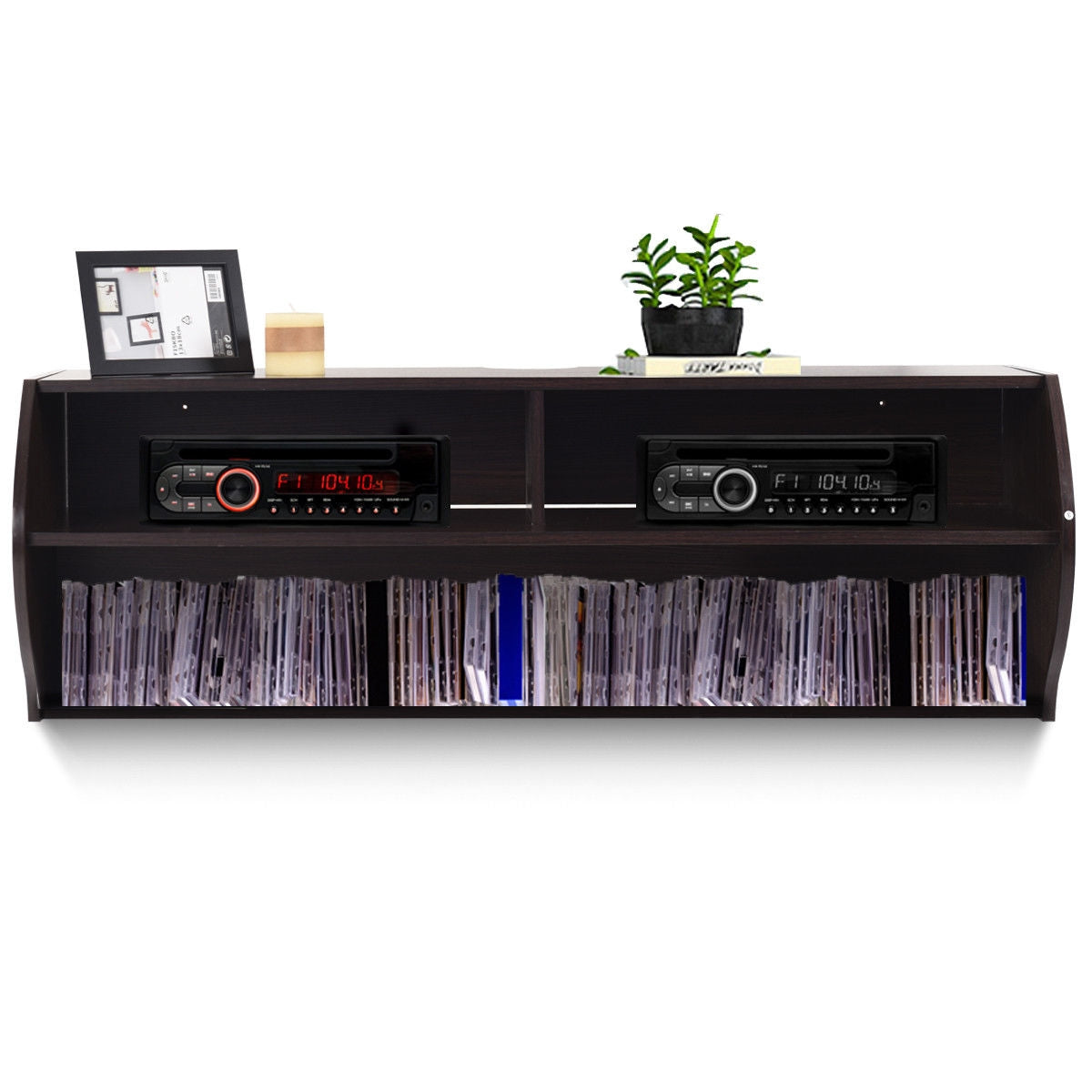 Sleek Wall Mounted Display and Storage Shelf with Open Tiers – Brown