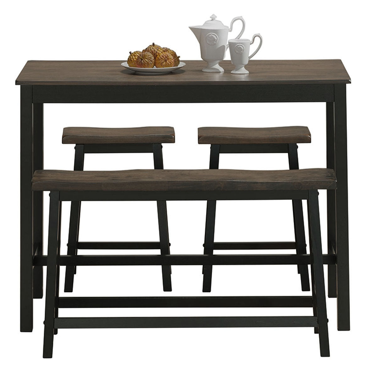 4 Piece Solid Wood Counter Height Dining Set in Grey with Bench and Stools