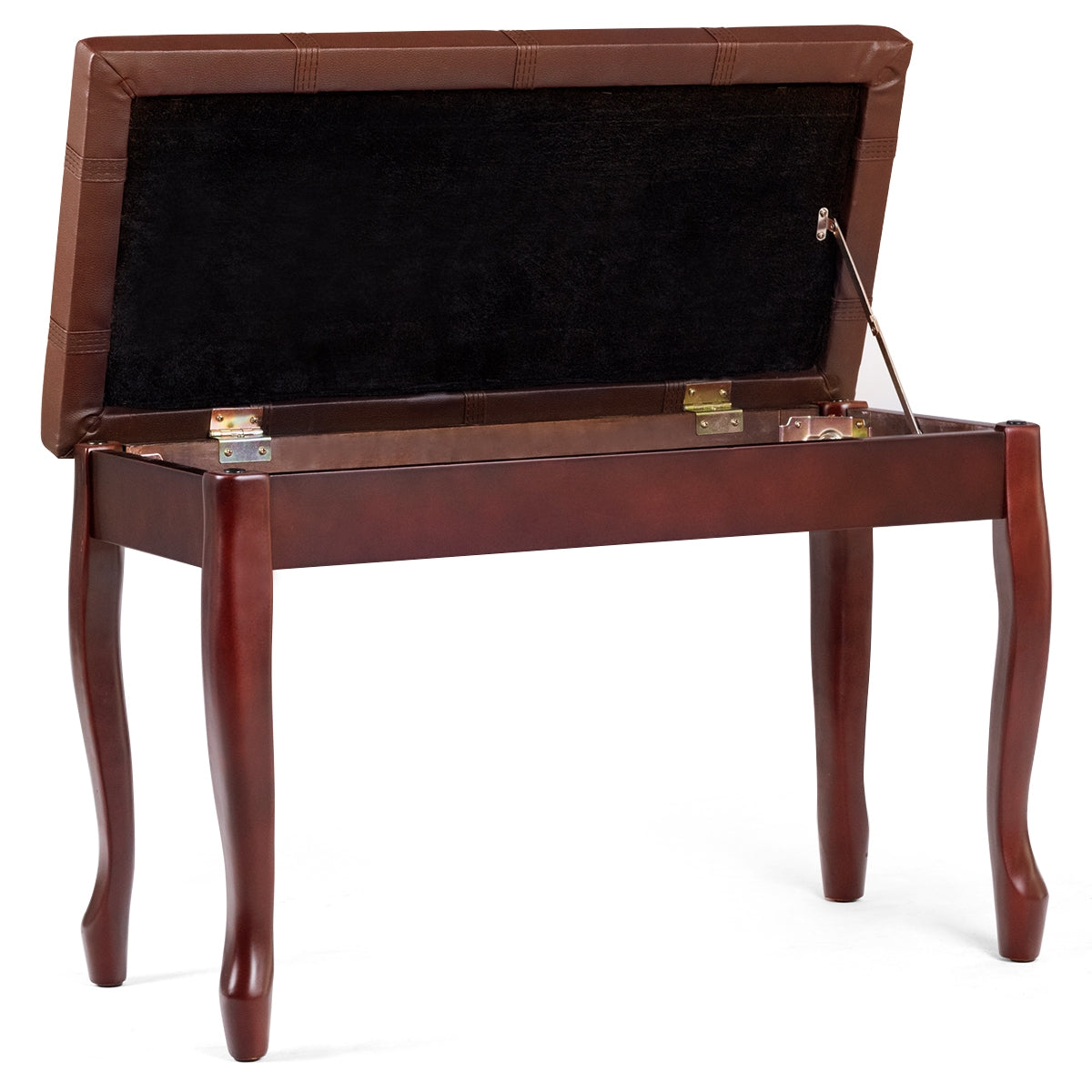 Classic Piano Bench with Storage Compartment and PU Leather Cushion - Brown