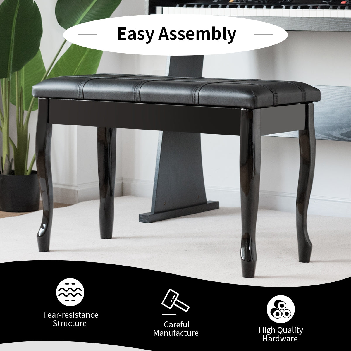 Classic Piano Bench with Storage Compartment and PU Leather Cushion - Black