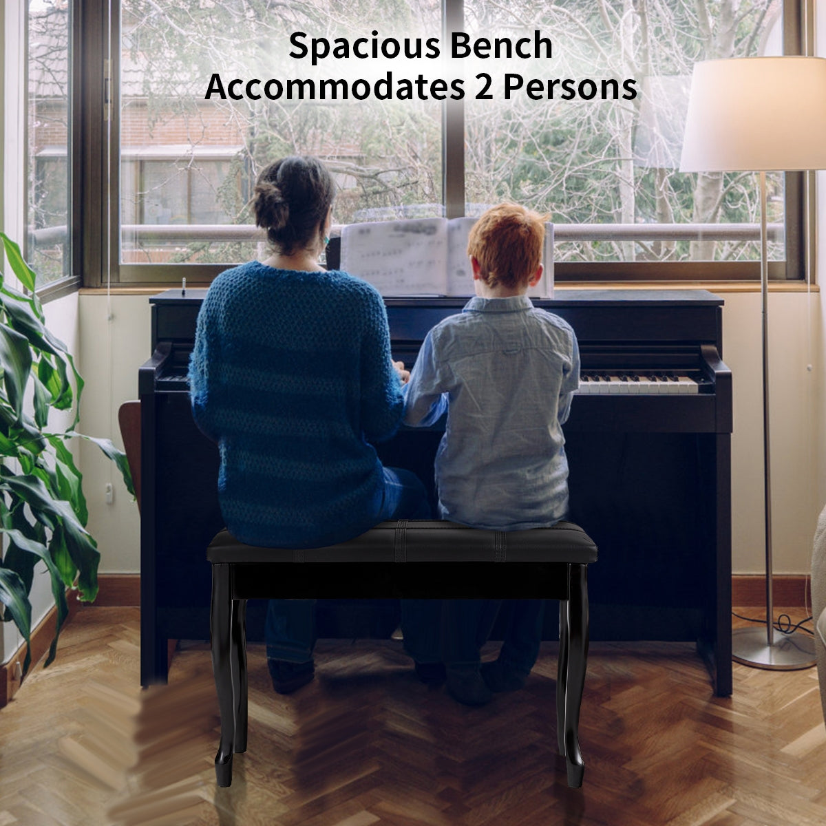 Classic Piano Bench with Storage Compartment and PU Leather Cushion - Black