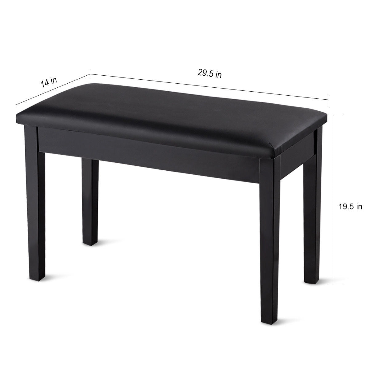 Comfortable PU Leather Piano Bench with Sturdy Solid Wood Base for Keyboard - Black