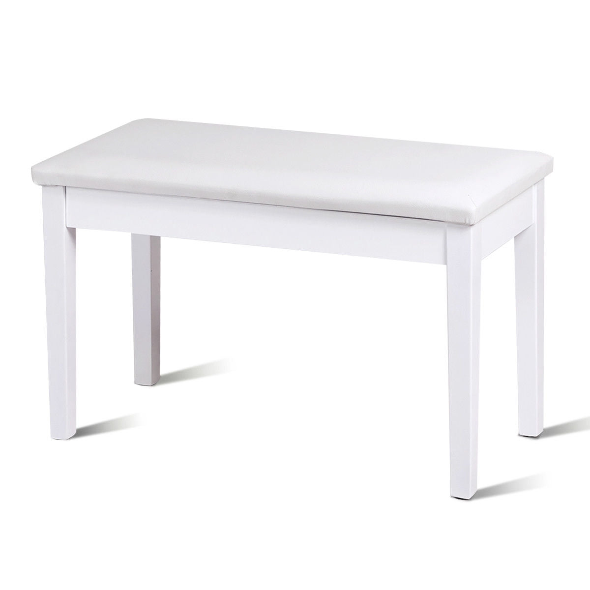 Comfortable PU Leather Piano Bench with Sturdy Solid Wood Base for Keyboard - White