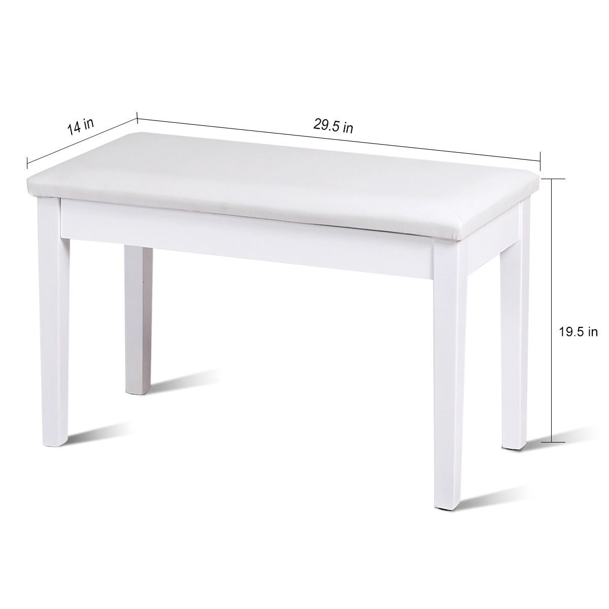 Comfortable PU Leather Piano Bench with Sturdy Solid Wood Base for Keyboard - White