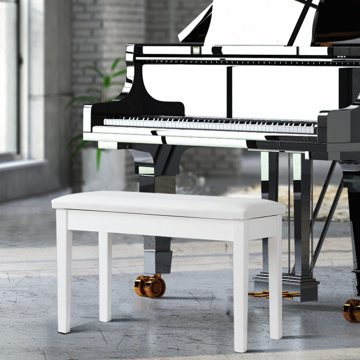 Comfortable PU Leather Piano Bench with Sturdy Solid Wood Base for Keyboard - White