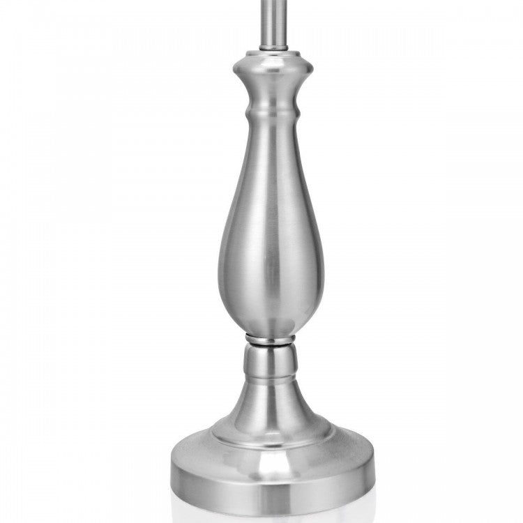 Elegant 3 Piece Brushed Nickel Lamp Set with White Fabric Shades - Silver